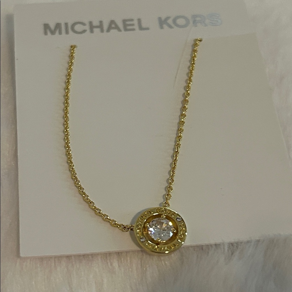 NEW! Michael Kors Crystal Bezel Set Gold Tone Necklace MK